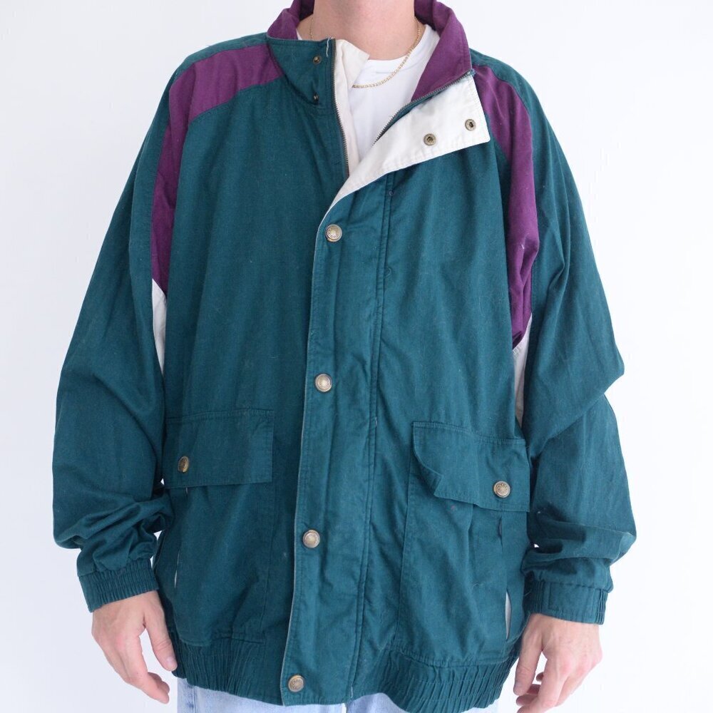 Vintage Jeremy Slade International Green Purple Zip Up Nautical Jacket Large - Picture 2 of 12